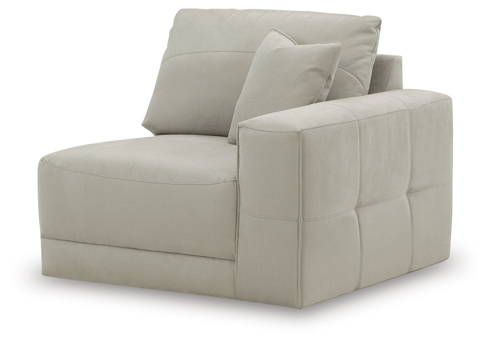This right-arm facing corner chair is made with faux nubuck leather upholstery. Fully finished on all sides, it pairs with other items in the series to make a modular sectional.<br><br><b>Additional Dimensions</b><br><ul><li>Arm height: 26-"</li><li>Seat 