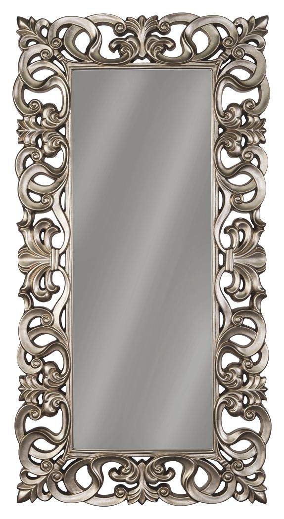 Exquisitely crafted for any glamour queen, this floor mirror is a splendid accent. Antique silver finish brings life to the ornate scroll design.<br><br><b>Additional Dimensions</b><br><ul><li>Inner mirror: 0-"</li></ul><br/><br/><b>Product Features</b><u