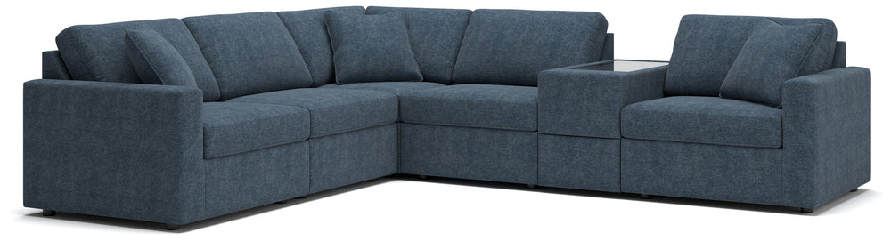Looking cool and contemporary is great. But when it comes down to it, youâ€™re all about low-maintenance lounging. With the performance fabric on this sectional with console, cleaning spills is a breeze. Its customizable modular design caters to your ever