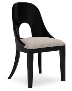 Inspired by art deco design, the Rowanbeck home office desk chair makes a lasting impression in a simply stunning way. The magnificence of its trend-right curved silhouette is enhanced with a rich layered black finish over a textured wood grain finish. It