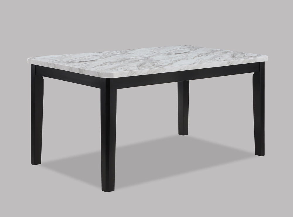 Elevate your dining space with this luxurious and modern dining group, designed to bring elegance and sophistication to every meal. The stunning faux-marble tabletop offers a sleek and polished look, beautifully complemented by the bold, black frame for a