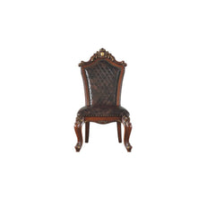 KD, Armless Chair (High Backrest) Stationary Seat: Standard Dining Height Padded SEAT & BACK: PU, Nailhead Trim Arched Backrest: Button Tufted Outside, Wood Frame with Oversized Crown and Raised Scrolled Motifs Wooden Scalloped Apron Seat: Raised Molding 
