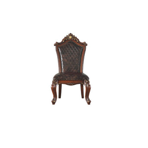 KD, Armless Chair (High Backrest) Stationary Seat: Standard Dining Height Padded SEAT & BACK: PU, Nailhead Trim Arched Backrest: Button Tufted Outside, Wood Frame with Oversized Crown and Raised Scrolled Motifs Wooden Scalloped Apron Seat: Raised Molding 