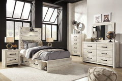 Cambeck - 7 Pc. - Dresser, Mirror, Twin Panel Bed with 4 Storage Drawers - Whitewash
