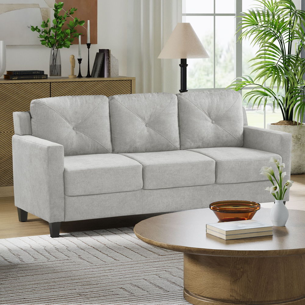 Experience ultimate comfort and style with Horatio taupe Chenille sofa.The tight back and seat cushions ensure a comfortable seating experience, supported by pocket coil construction and a sturdy wooden inner frame. This set is perfect for creating a mode