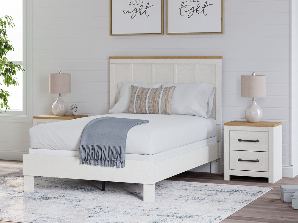 Create a serene countryside retreat with this full bed. A two-tone design effortlessly adds farmhouse style, while the clean-lined panel headboard enhances its charming appeal. Looking for furniture that offers a peaceful escape from your daily routine? T
