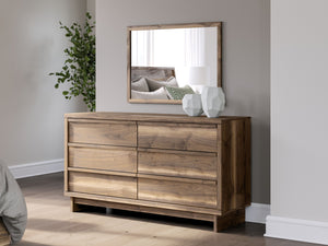  retooled for todayÐ²Ð‚â„¢s trends. This dresser with mirror puts an elevated twist on mod aesthetics. Its warm brown tones reflect the mid-century vibes you love