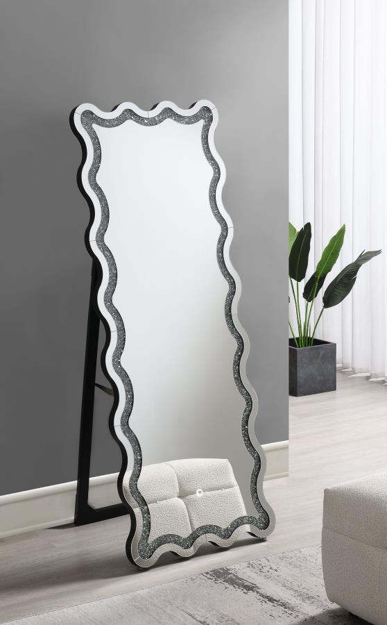 Introduce modern glam sophistication to your bedroom or living area with a contemporary LED floor mirror. It includes a frame that allows it to stand on its own, creating the option for placement anywhere in your space. The mirror boasts a dynamic frame d