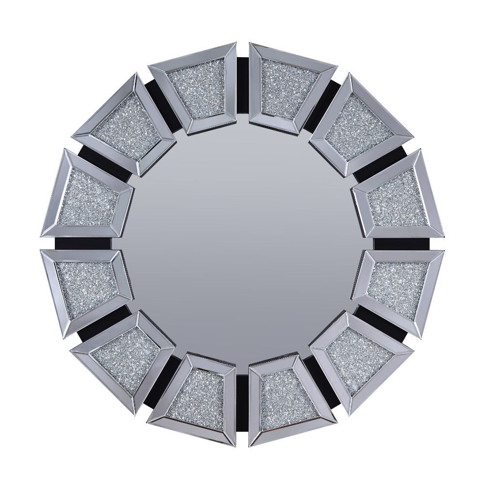 Able to open up a room, let the bright light bounce around, and add style to your space, the Nowles mirror is a must-have for any home. Pairing a gleaming glass center with an openwork tiled frame and faux diamond inlay, it-'s perfect for both classic and