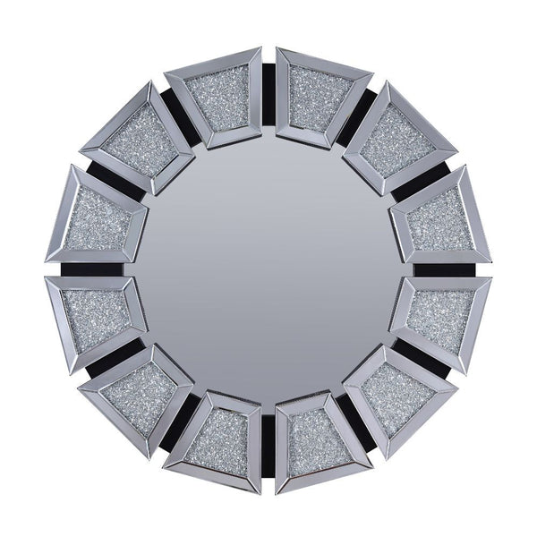Able to open up a room, let the bright light bounce around, and add style to your space, the Nowles mirror is a must-have for any home. Pairing a gleaming glass center with an openwork tiled frame and faux diamond inlay, it-'s perfect for both classic and