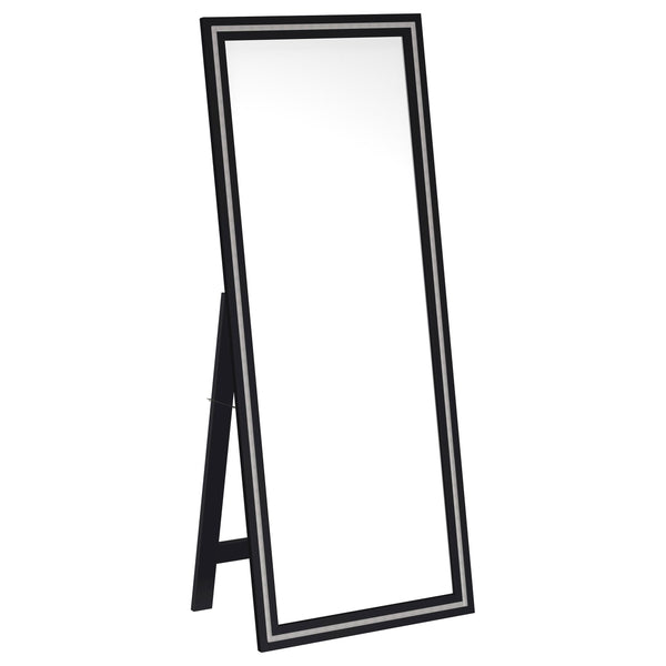 Dress up a dressing area or seating group with the glamour of a modern floor mirror. The full length design features a decorative frame complete with a support leg or its freestanding, perfect for defining an open living space or offering dimension elsewh