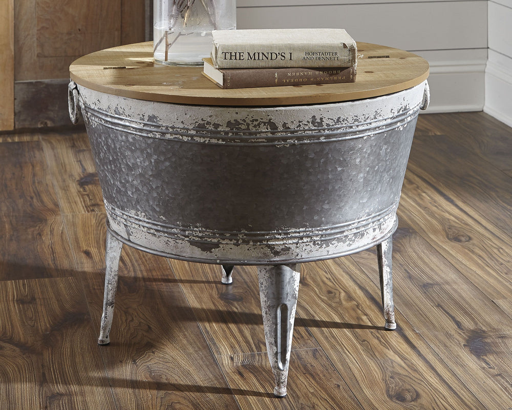 The classic galvanized metal tubâ€”with a new sense of purpose. Sporting a split lift wood top that allows for handy storage, this round coffee table is sure to add a uniquely charming touch to your modern farmhouse.<br><br><b>Additional Dimensions</b><br