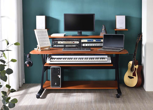 The Willow music desk has all the amenities that you are seeking to become the industry-'s next musical genius. Featuring two speaker mounts and headphone hooks that will ensure they are always within arm-'s reach. The caster wheels make it easy to move b