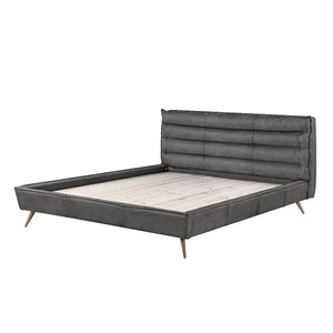  the Doris bedroom collection is edgy and inviting all in one. The leather upholstered bed can fit with an industrial