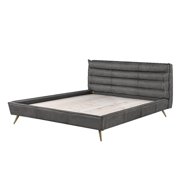  the Doris bedroom collection is edgy and inviting all in one. The leather upholstered bed can fit with an industrial