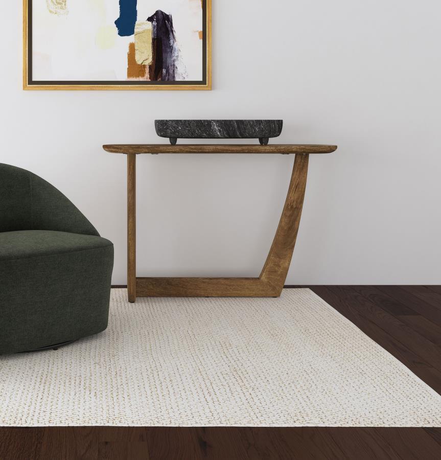 Bring an open, inviting ambiance to your entryway or a floating sofa with this modern console table. It boasts a warm brown finish over beautiful mango wood, highlighting its grain details for impeccable texture and depth. The tabletop is a long, narrow d