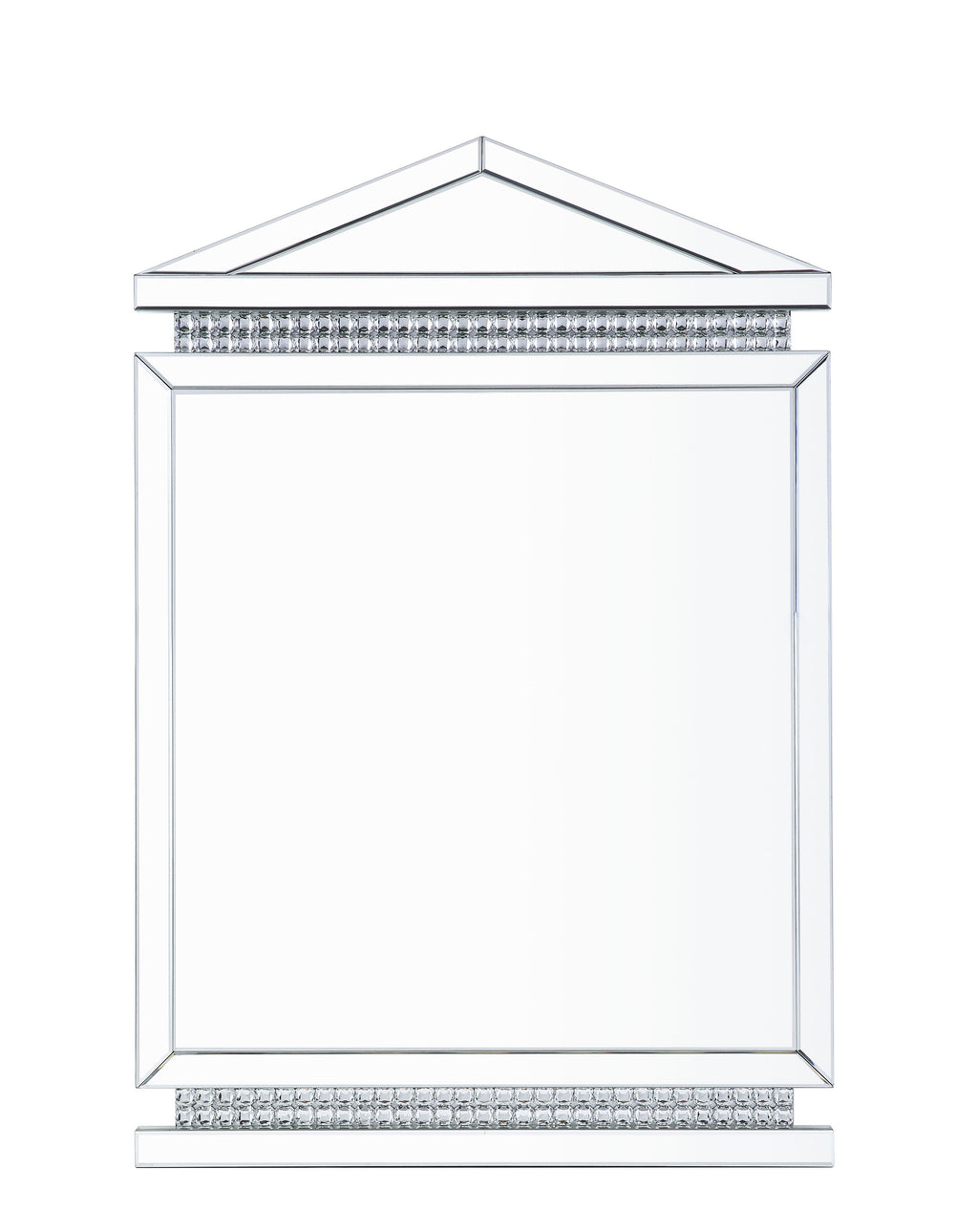 Beveled Glassâ€¢ Glass Thickness: 4mmâ€¢Mirror Inner Dimension: 28-"W x 30-"H<br/><br/><b>Product Features</b><ul><li>Case: 1Pc/1Ctn</li><li>Finish: Mirrored & Faux Crystals Inlay</li><li>Style: Glam</li><li>Materials: Composite Wood, Mirror, Crystal</li>