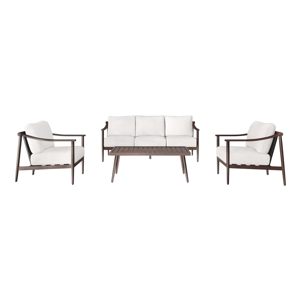 Embark on a journey of unparalleled relaxation with our Moana Outdoor Conversation Set, complete with two Club Chairs, 3-Seater Sofa and matching Coffee Table. Built to withstand the test of time, Moana features a sturdy aluminum frame with a powder-coate