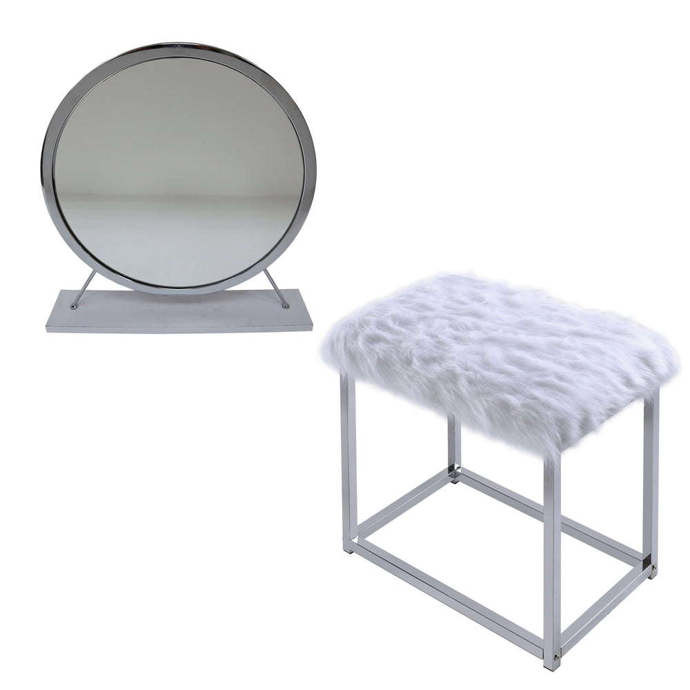 Adao - Vanity Mirror - Faux Fur, Mirror - Pearl Silver - 19-"