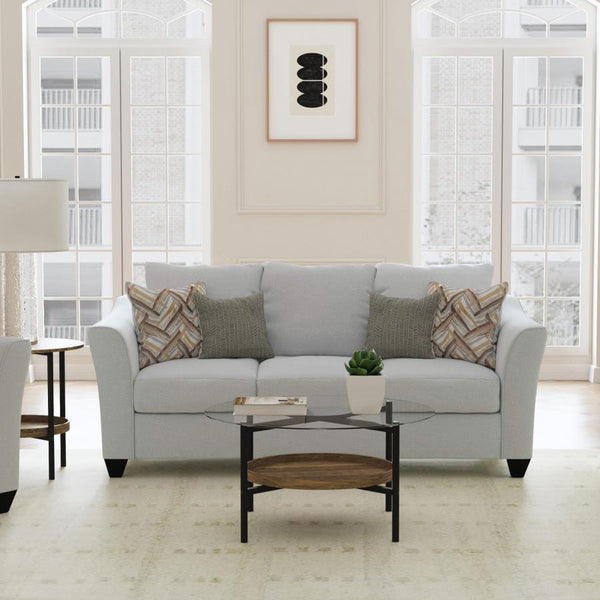  refined look and feel for a modern sofa. Plush cushions are filled with foam for excellent comfort. Accent pillows add both pattern and custom support when lounging and relaxing. The sofa boasts rounded arms t