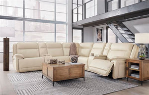 Double Deal - Almond - 7-Piece Power Reclining Sectional With 2 Consoles