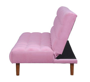 Yolandi - Futon - Pink Velvet & Dark Walnut Finish