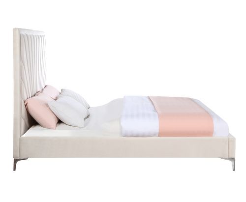 Faiz - Eastern King Bed - Beige Velvet
