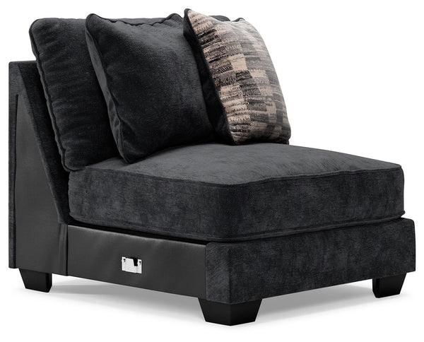 This wedge is made with polyester upholstery. Pairs with other items in the series to make a sectional.<br><br><b>Additional Dimensions</b><br><ul><li>Seat depth: 27-"</li><li>Seat height: 21-"</li><li>Top of cushion to top of back: 19-"</li><li>Leg heigh