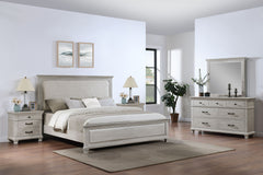 The Silver Sands 5 Piece Wood Bedroom Set in Gray is the epitome of durability and style, making it an ideal choice for any bedroom. This set includes an upholstered panel bed, a dresser, a mirror, and two nightstands, providing a comprehensive solution f