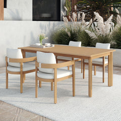 The Wesley 5-Piece Wood Patio Dining Set brings together comfort, durability, and style to create a warm, inviting space for outdoor gatherings. This set includes an extendable dining table and four cushioned chairs, all crafted from FSC-certified Acacia 