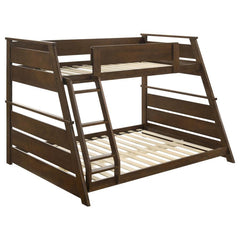 Elevate any teenâ€™s room with this versatile twin-over-full bunk bed, blending functionality and style. Crafted from solid Asian hardwood, plywood, and MDF, its sturdy frame is designed for durability and timeless appeal. Designed with safety in mind, th