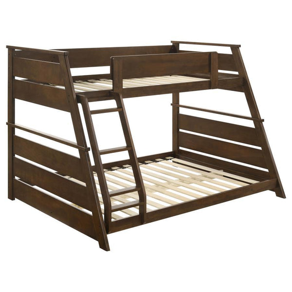 Elevate any teenâ€™s room with this versatile twin-over-full bunk bed, blending functionality and style. Crafted from solid Asian hardwood, plywood, and MDF, its sturdy frame is designed for durability and timeless appeal. Designed with safety in mind, th