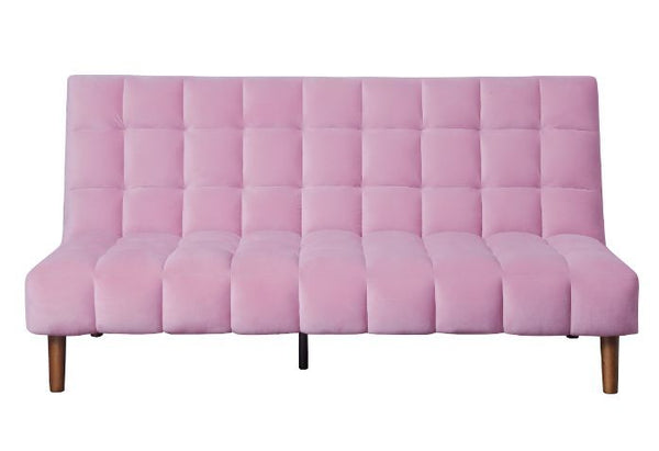 Yolandi - Futon - Pink Velvet & Dark Walnut Finish