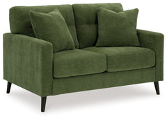 Feed your mid-century modern nostalgiaâ€”with a contemporary twist. A vibrant trend-right hue and comfy feel make this loveseat perfect for lounging solo or with friends and family. Its linear profile adds plenty of fresh style, and the tapered accent leg