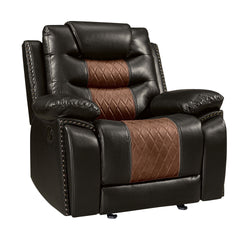 Experience unparalleled comfort with the Nikko Glider Recliner with Hidden Cup Holders in brown. This recliner is built with long-lasting construction, featuring frames crafted from hardwoods and plywood for a stable and durable seating experience. Enjoy 
