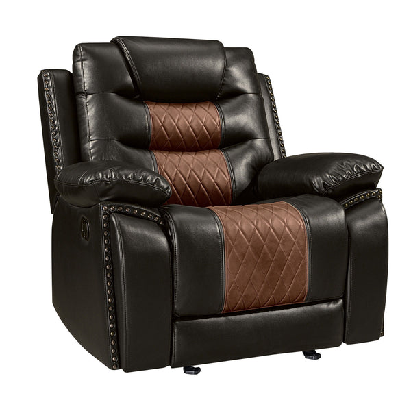 Experience unparalleled comfort with the Nikko Glider Recliner with Hidden Cup Holders in brown. This recliner is built with long-lasting construction, featuring frames crafted from hardwoods and plywood for a stable and durable seating experience. Enjoy 