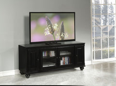 The Ferla TV stand transitional style will blend masterfully in your living room area. The storage feature offers plenty of space to keep your entertainment components: two glass doors, and two wooden doors. Carefully constructed from selected wood and ve