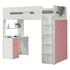 A beautiful loft set for children, adding brightness and vibrancy to their bedrooms. Functional and stylish, will fit into both boy and girls-' rooms. Featuring a desk underneath, offers an ideal space to play, work and rest. Various finishes in pink, gra