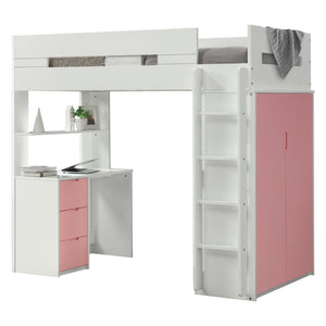 A beautiful loft set for children, adding brightness and vibrancy to their bedrooms. Functional and stylish, will fit into both boy and girls-' rooms. Featuring a desk underneath, offers an ideal space to play, work and rest. Various finishes in pink, gra
