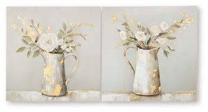 A perfect pair. This wall art set inspires in casual spaces thanks to its unpretentious character. Depicted in beautifully muted hues, the images of florals in vintage-inspired pitchers have a delicate, charming vibe. Such a welcoming addition to your dec