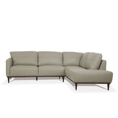 Featuring an attractive contemporary design and plush seating for luxurious comfort, the Tampa sectional sofa is one youâ€™ll want to spend lots of time in. This beautiful pearl gray or airy green leather sofa features contrast stitching and unique wooden