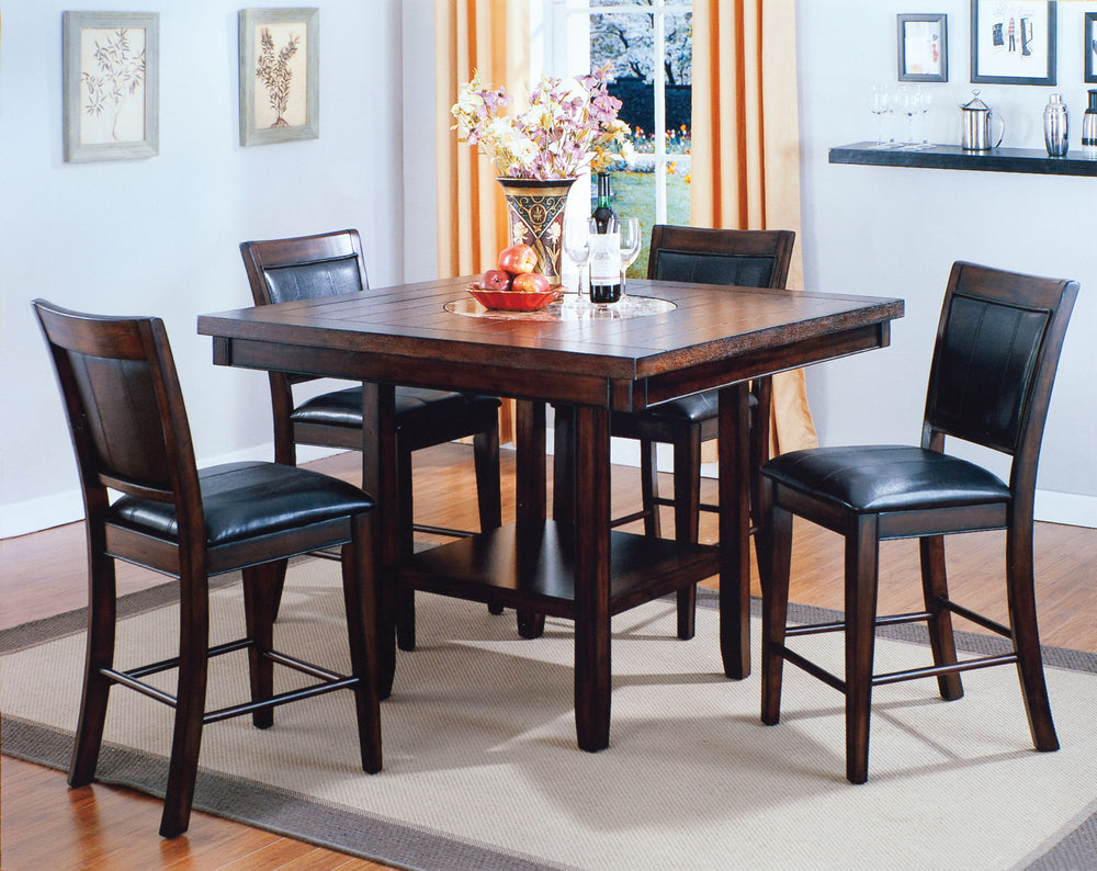 Upgrade your dining space with this luxurious counter height dining set, designed for both style and comfort. The set features a rich espresso finish that exudes sophistication, making it a perfect centerpiece for any dining room. The table boasts a spaci