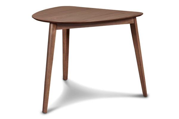 The Oscar Mid-Century Modern Small Dining Table is a stylish and practical solution for compact spaces. Crafted from a combination of solid Rubberwood and Walnut veneers, this corner dining table is built to last, ensuring durability and longevity. The ta