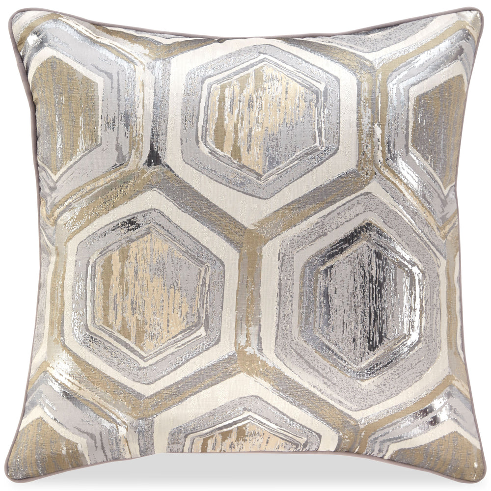 Bring an effortlessly cool and contemporary feeling to a space with this toss pillow. A hint of metallic sheen takes its neutral palette to a new level, while the hexagon pattern is perfectly on point.<br/><br/><b>Product Features</b><ul><li>Polyester cov