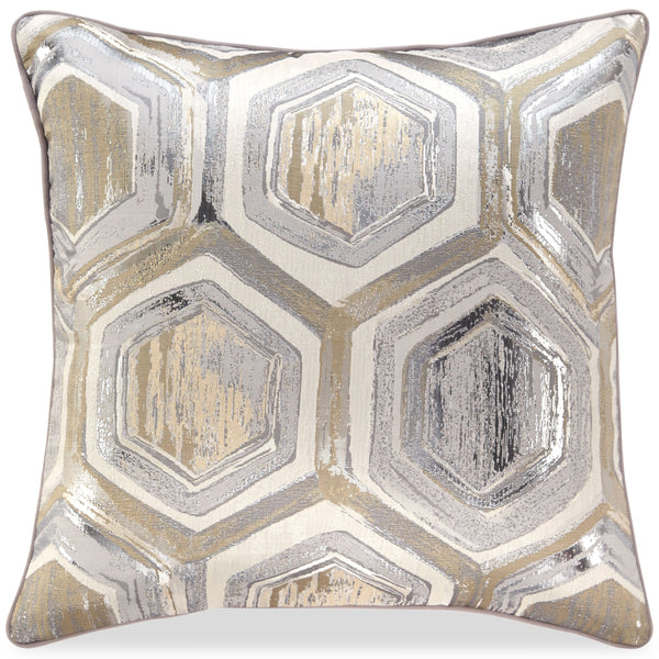 Bring an effortlessly cool and contemporary feeling to a space with this toss pillow. A hint of metallic sheen takes its neutral palette to a new level, while the hexagon pattern is perfectly on point.<br/><br/><b>Product Features</b><ul><li>Polyester cov