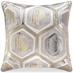 Bring an effortlessly cool and contemporary feeling to a space with this designer toss pillow. A hint of metallic sheen takes its neutral palette to a new level, while the hexagon pattern is perfectly on point.<br/><br/><b>Product Features</b><ul><li>Poly