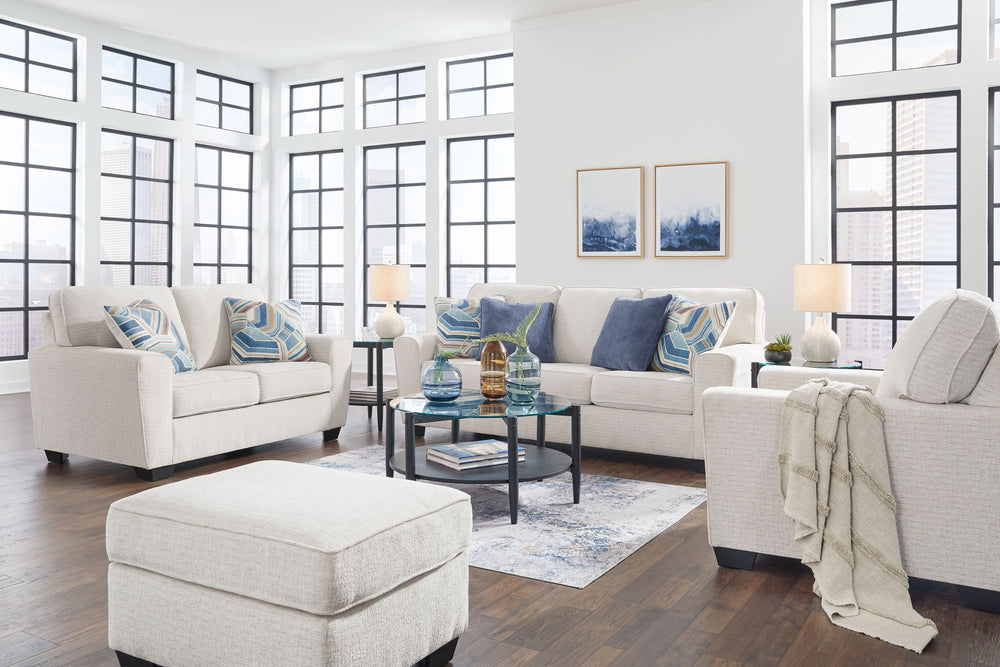 Need a simple style refresh? Liven up your living room essentials with this seating package. Chunky silhouettes hold invitingly ample cushioning youâ€™ll long to lounge in. Crosshatched upholstery gives the otherwise casual designs a delightful visual tex
