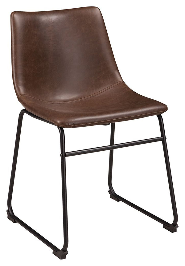 With its distinctive contoured bucket seat and tubular metal base, this dining chair serves up a fresh twist on mid-century inspired style. Faux leather upholstery has a charmingly vintage tone. What a timeless look for eat-in kitchens and casually cool d