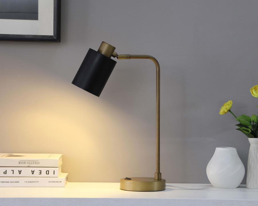 Upgrade your desk or nightstand with the charming style and energy efficient lighting of a modern metal LED table lamp. The classic design is updated for an on-trend look, pairing graceful curves with a minimalist look. The cylindrical metal shade houses 