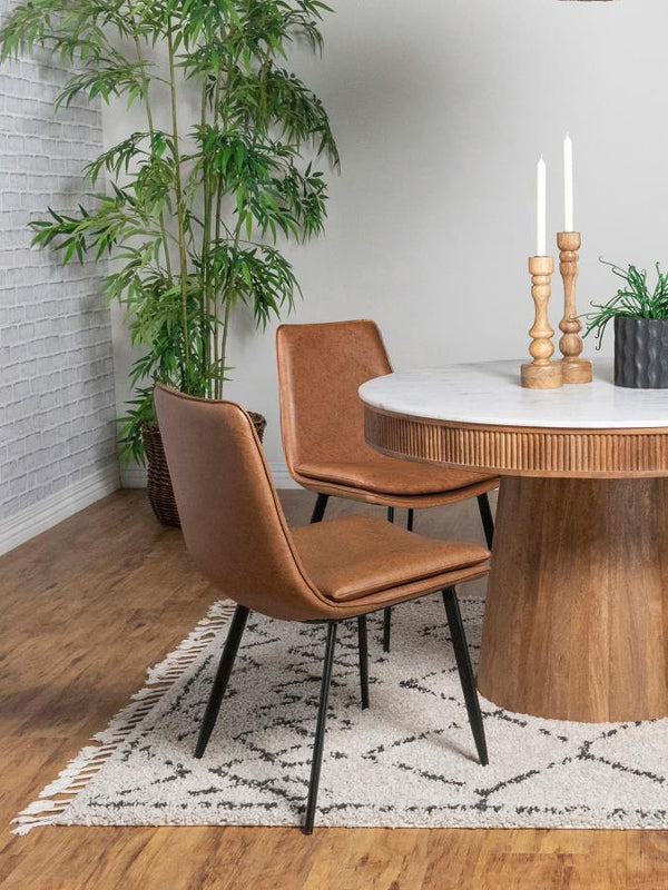  the chair feature warm coffee faux leather upholstery